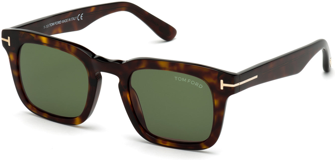 Tom Ford FT0751-F Dax Square Sunglasses 52N-52N - Shiny Classic Dark Havana/ Green Lenses