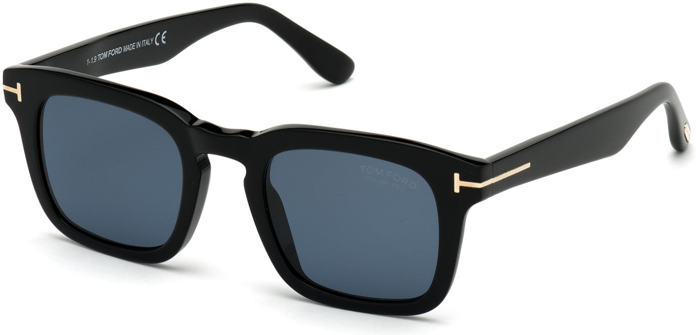 Tom Ford FT0751 Square Sunglasses 01V-01V - Shiny Black/ Polarized Blue Lenses