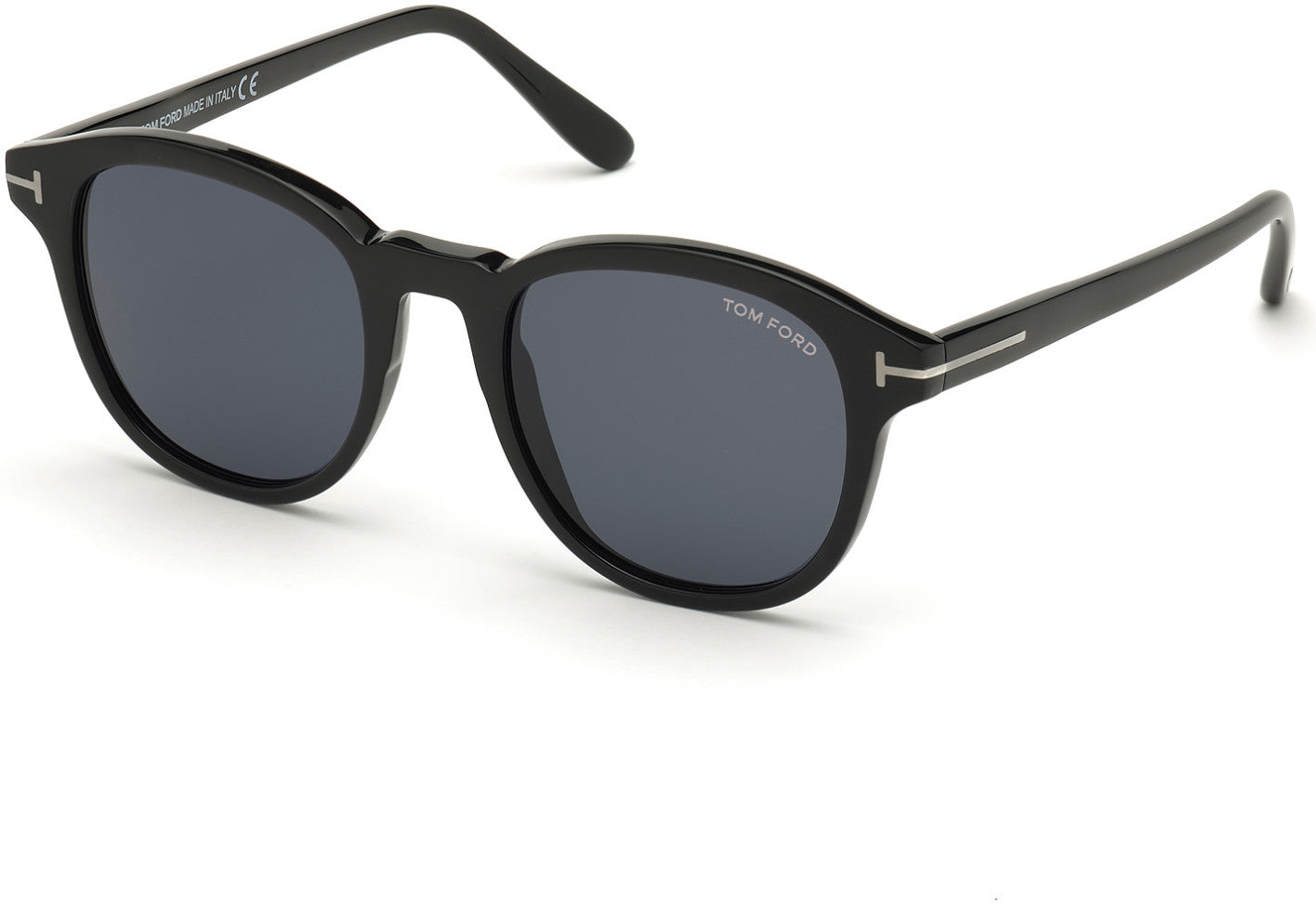 Tom Ford FT0752-N Round Sunglasses 01A-01A - Shiny Black/ Smoke Lenses/ Shiny Black "t" Temple Detail