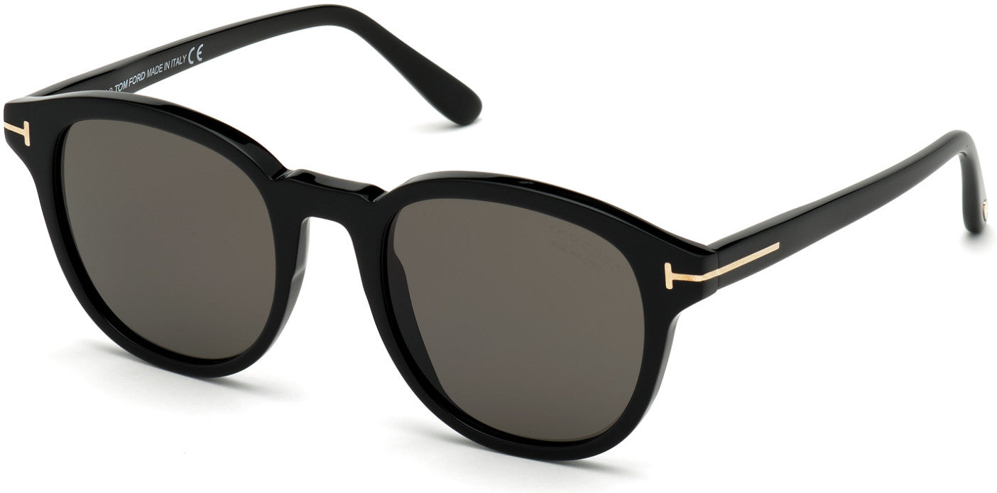 Tom Ford FT0752 Round Sunglasses 01D-01D - Shiny Black/ Polarized Smoke Lenses