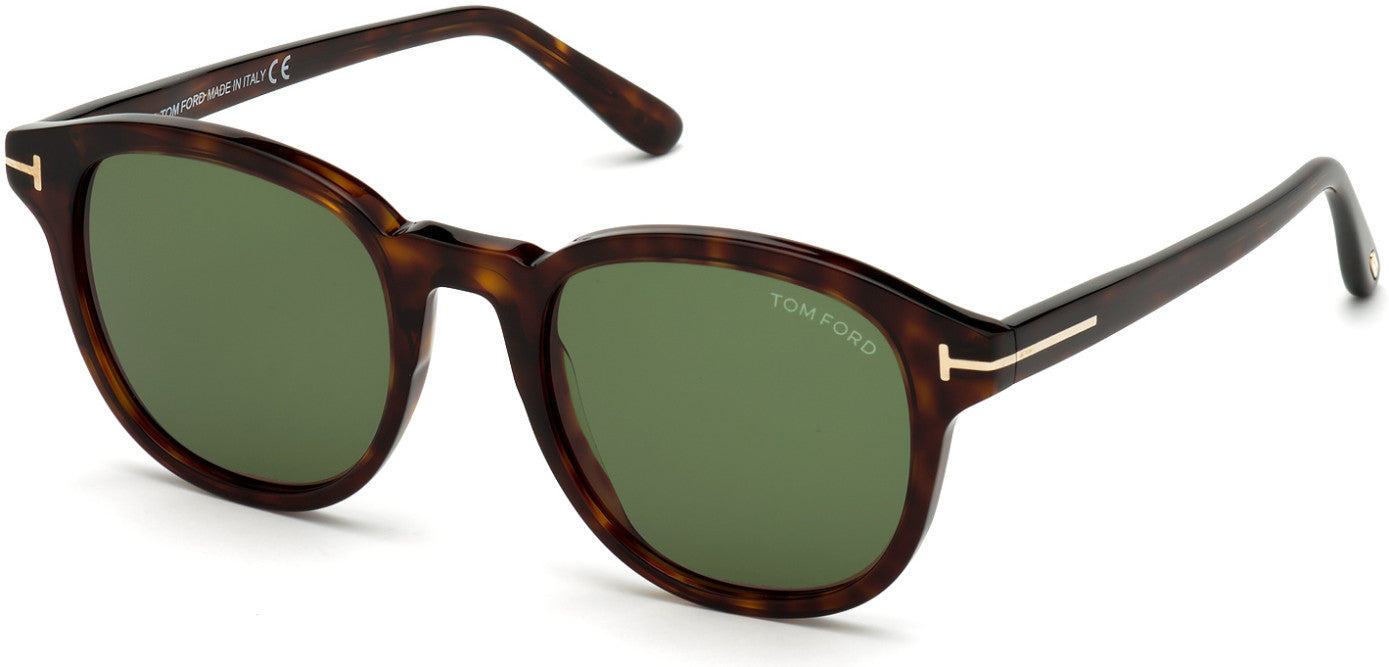 Tom Ford FT0752 Round Sunglasses 52N-52N - Classic Dark Havana/ Green Lenses