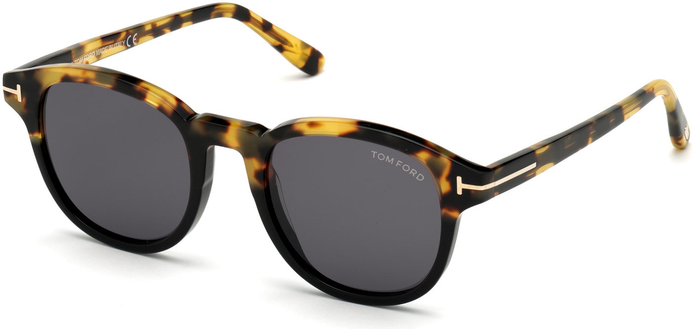Tom Ford FT0752 Round Sunglasses 56A-56A - Shiny Tortoise Clear-Cut Black/ Smoke Lenses