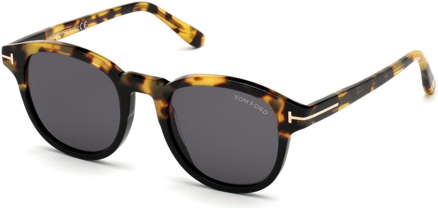 Tom Ford FT0752 Jameson Round Sunglasses 56A-56A - Shiny Tortoise Clear-Cut Black/ Smoke Lenses