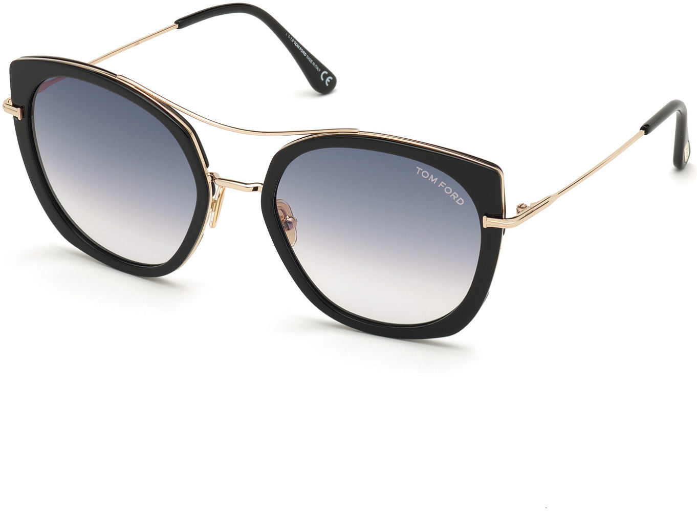 Tom Ford FT0760 Round Sunglasses 01B-01B - Shiny Black Acetate W. Shiny Rose Gold/ Gradient Smoke Lenses