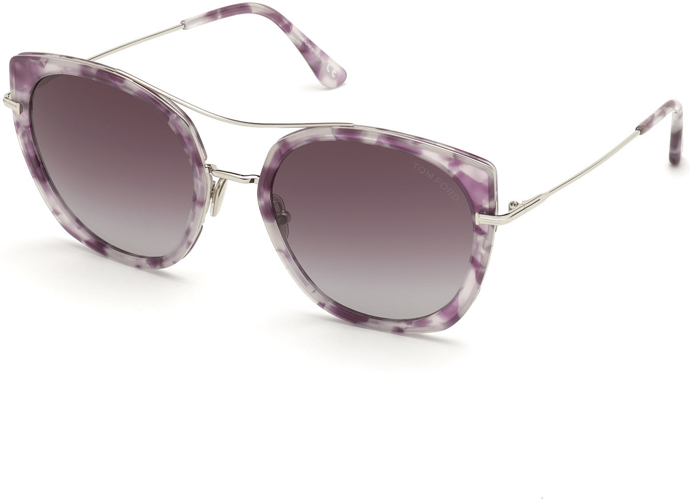 Tom Ford FT0760 Joey Round Sunglasses 56T-56T - Shiny Vintage Lilac Havana W. Shiny Palladium/ Grad. Burgundy Lenses