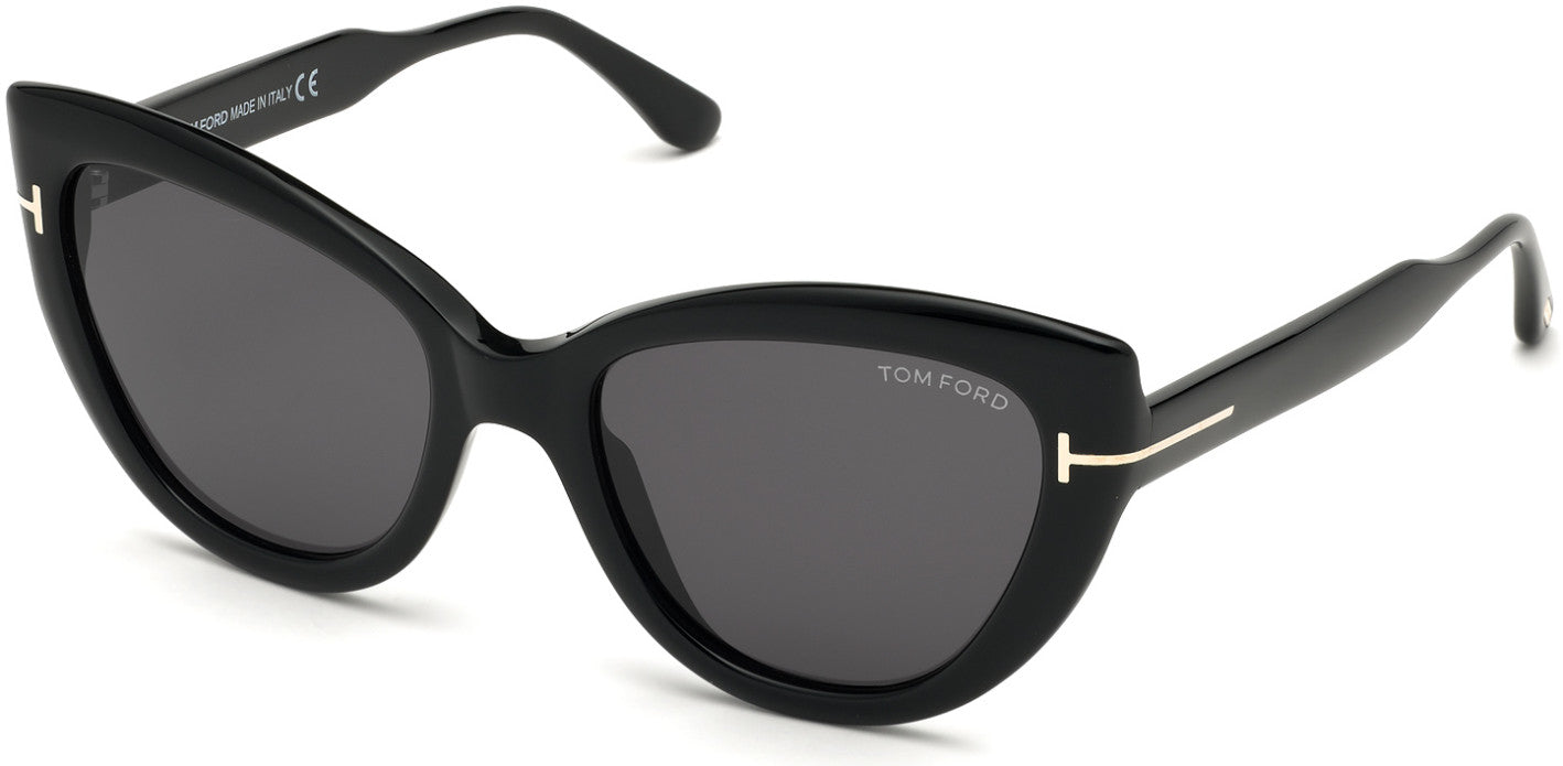 Tom Ford FT0762 Anya Cat Sunglasses 01D-01D - Shiny Black/ Polarized Smoke Lenses