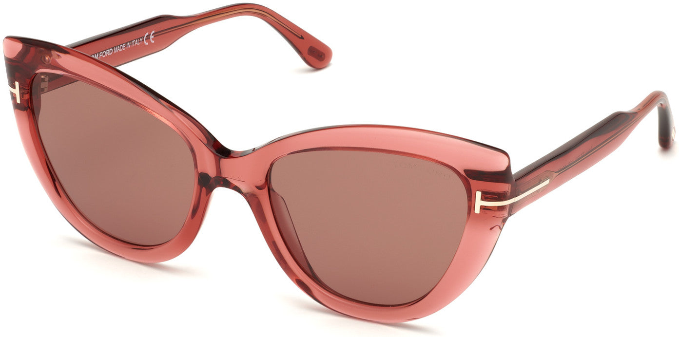 Tom Ford FT0762 Anya Cat Sunglasses 42E-42E - Shiny Transparent Antique Dark Pink/ Pale Brown Rose Lenses