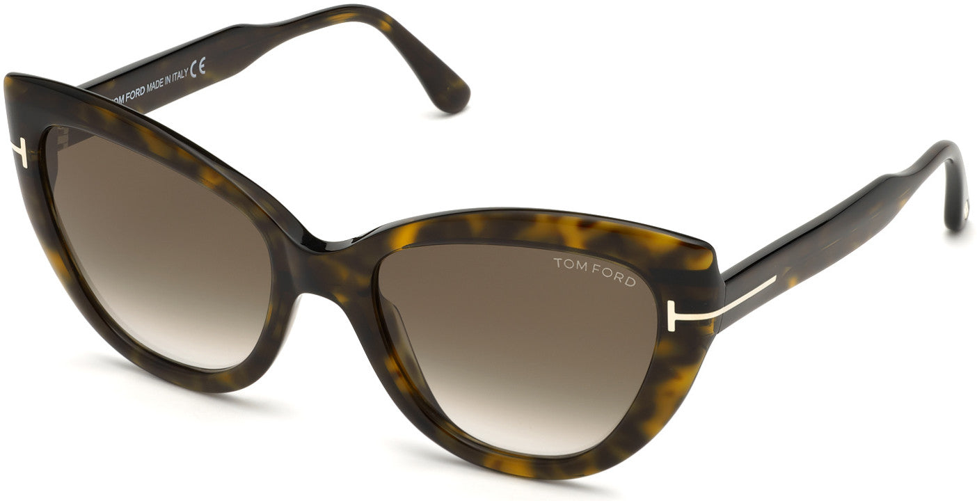 Tom Ford FT0762 Anya Cat Sunglasses 52K-52K - Shiny Classic Dark Havana/ Gradient Roviex Lenses