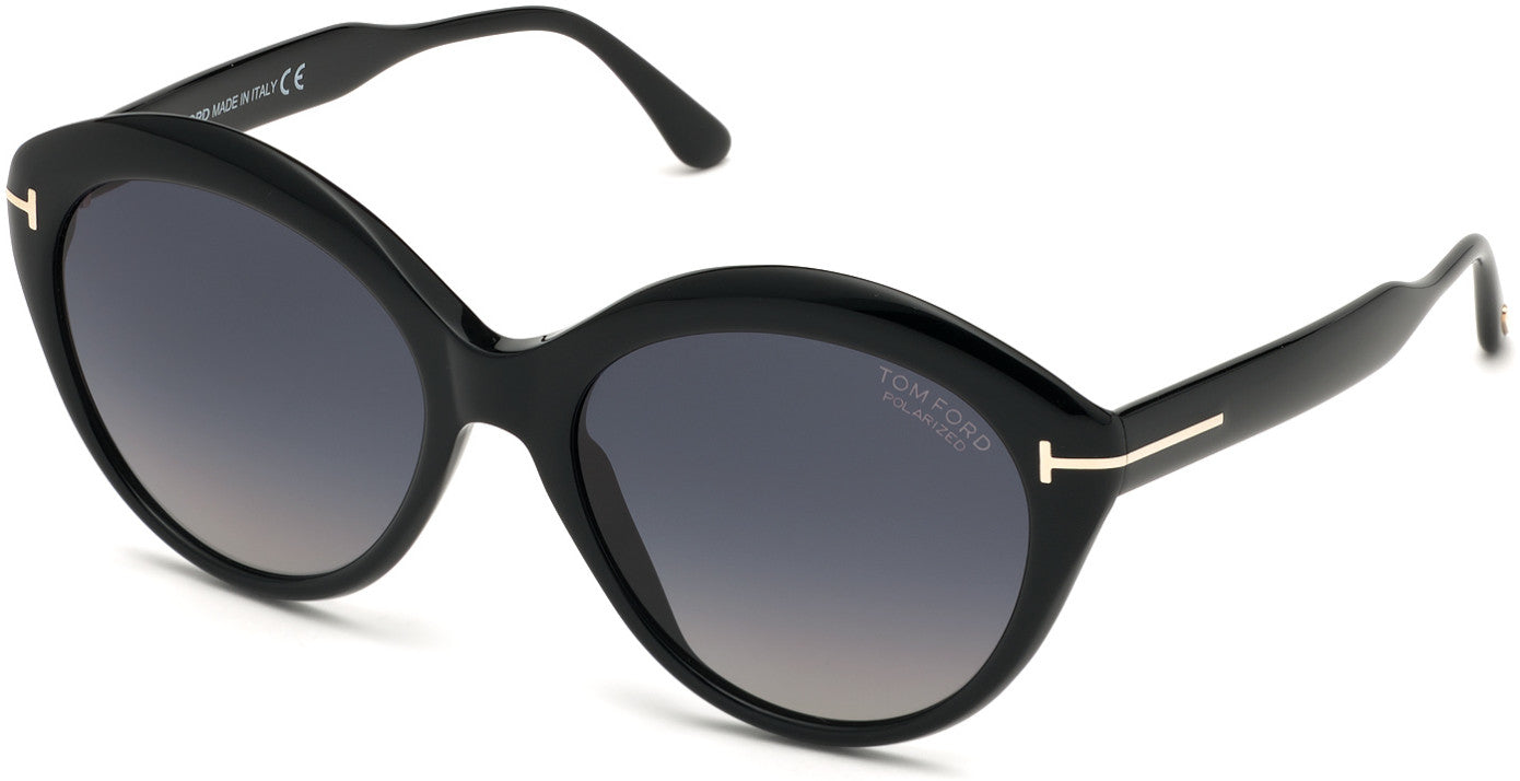Tom Ford FT0763 Maxine Round Sunglasses 01D-01D - Shiny Black/ Polarized Gradient Smoke Lenses