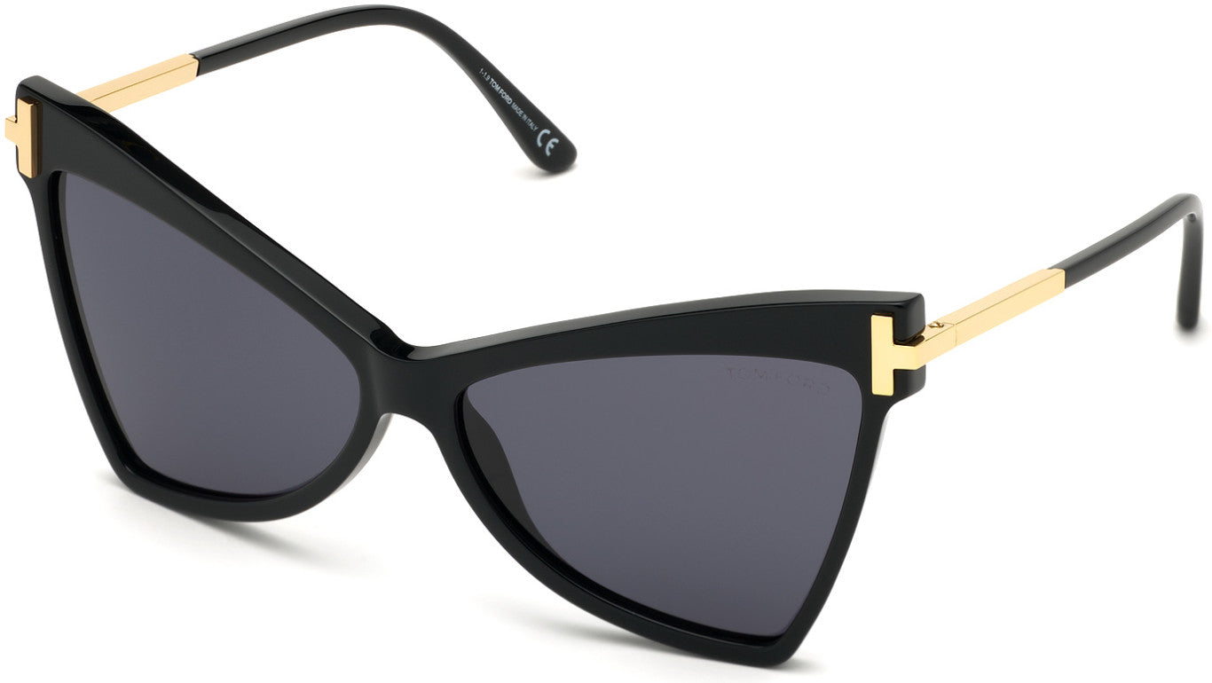 Tom Ford FT0767 Butterfly Sunglasses 01A-01A - Shiny Black W. Shiny Endura Gold Temples/ Smoke Lenses
