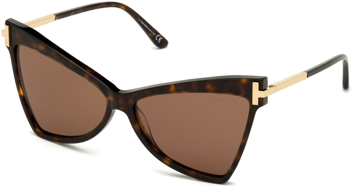 Tom Ford FT0767 Tallulah Butterfly Sunglasses 52E-52E - Shiny Classic Dark Havana W. Shiny Rose Gold Temples/ Brown Lenses