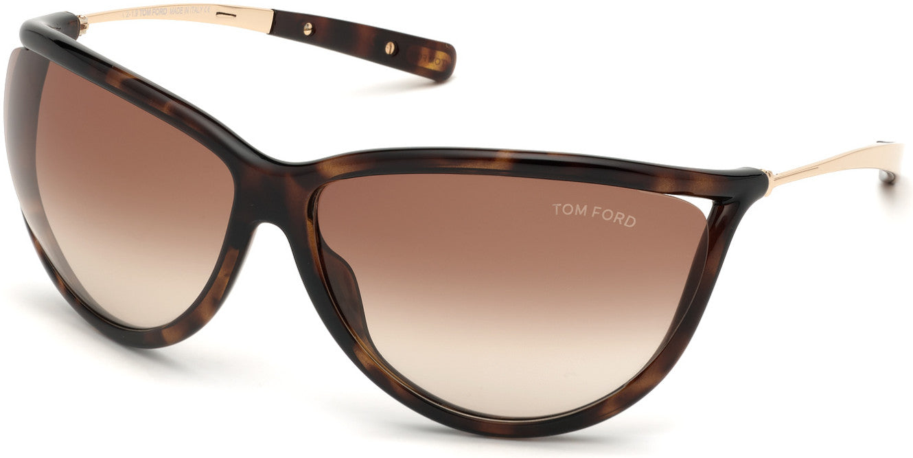 Tom Ford FT0770 Tammy Geometric Sunglasses 52F-52F - Shiny Classic Dark Havana W. Rose Gold Temples/ Gradient Brown Lenses