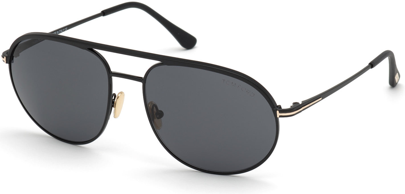 Tom Ford FT0772 Gio Pilot Sunglasses 02A-02A - Shiny Black W. Matte Black Temples/ Smoke Lenses