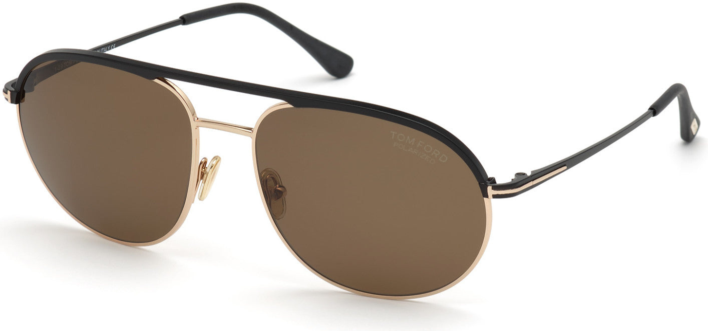 Tom Ford FT0772 Gio Pilot Sunglasses 02H-02H - Shiny Rose Gold W. Matte Black Temples/ Brown Polarized Lenses