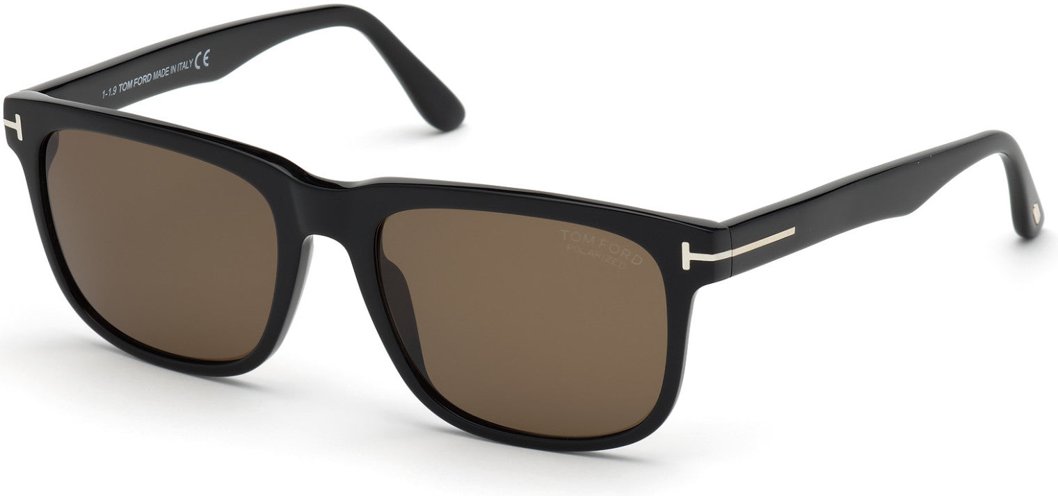 Tom Ford FT0775 Stephenson Square Sunglasses 01H-01H - Shiny Black/ Brown Polarized Lenses