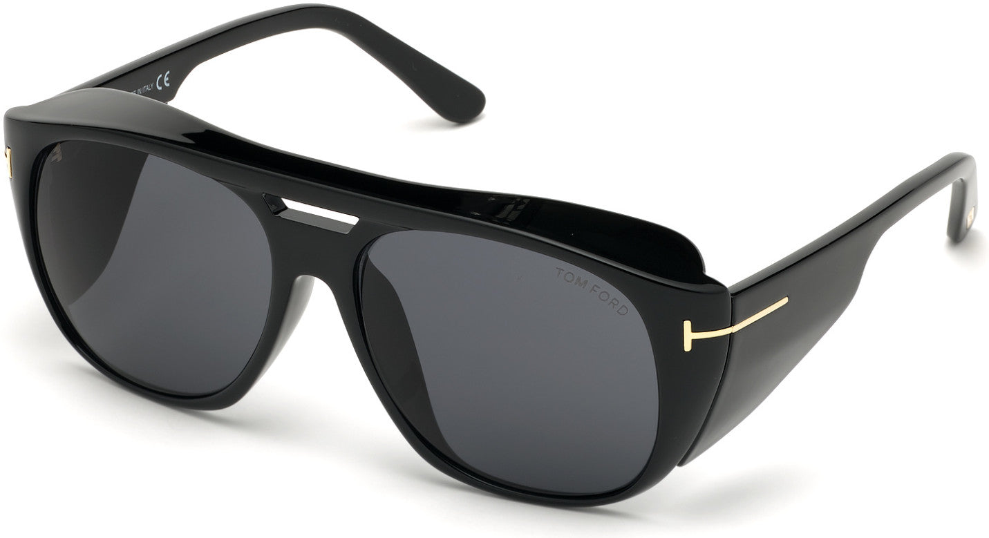 Tom Ford FT0799 Fender Geometric Sunglasses 01A-01A - Shiny Black/ Smoke Lenses - Fw19 Adv Style