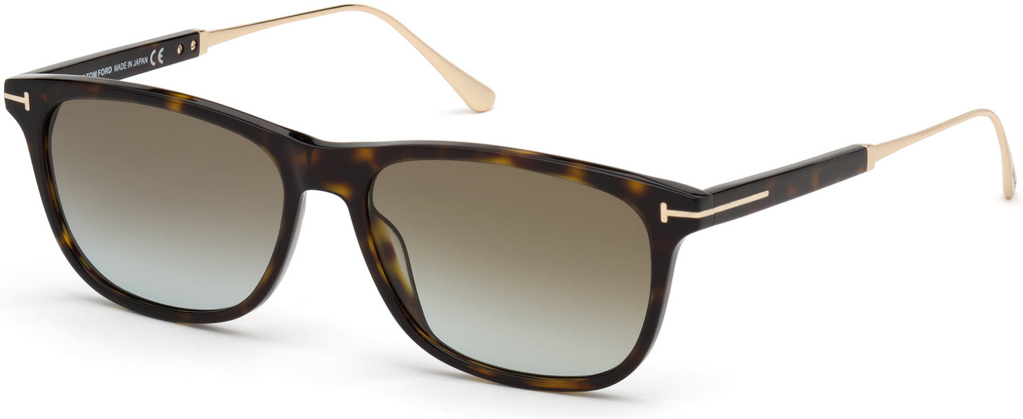 Tom Ford FT0813 Caleb Rectangular Sunglasses 52G-52G - Shiny Dark Havana/ Brown Mirrored Lenses