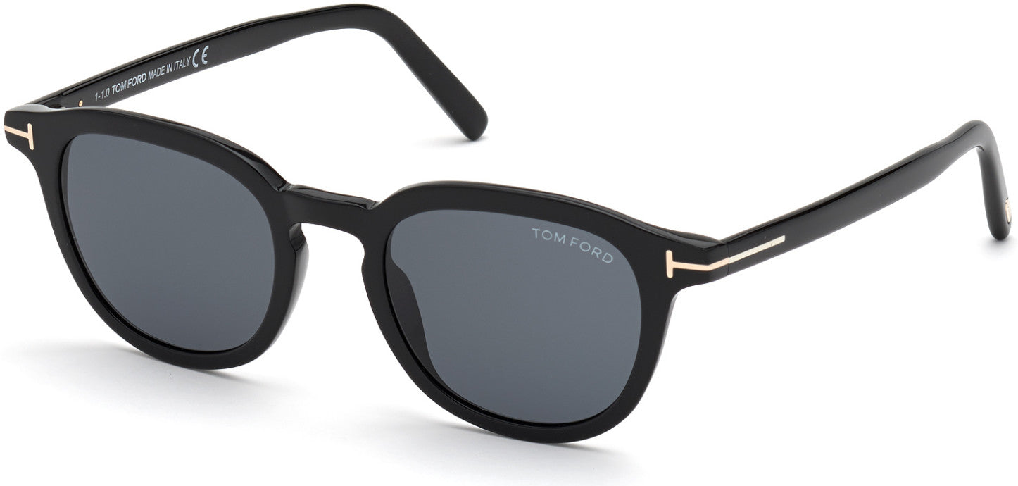 Tom Ford FT0816 Pax Round Sunglasses 01A-01A - Shiny Black / Smoke Lenses
