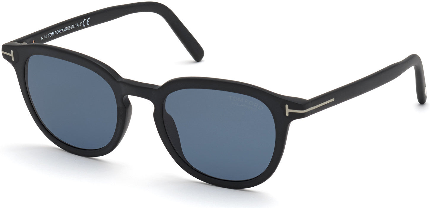 Tom Ford FT0816 Pax Round Sunglasses 02V-02V - Matte Black / Polarized Blue Lenses