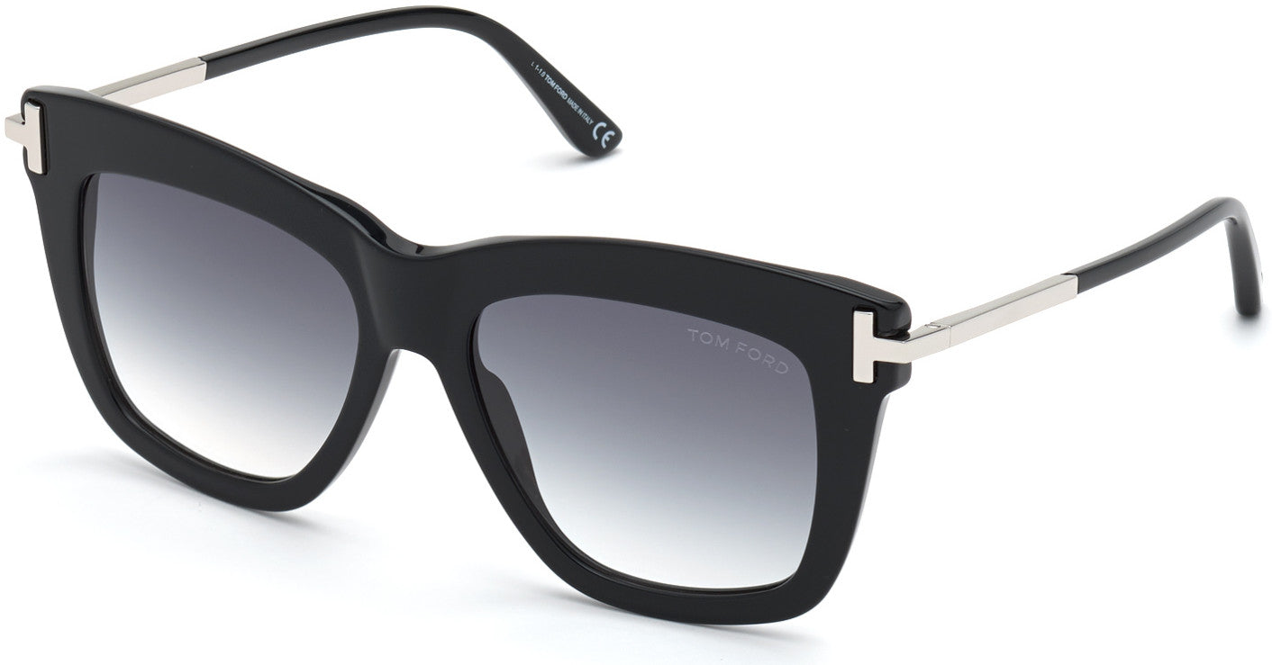 Tom Ford FT0822 Dasha Square Sunglasses 01B-01B - Shiny Black W. Shiny Palladium Temples / Smoke Lenses