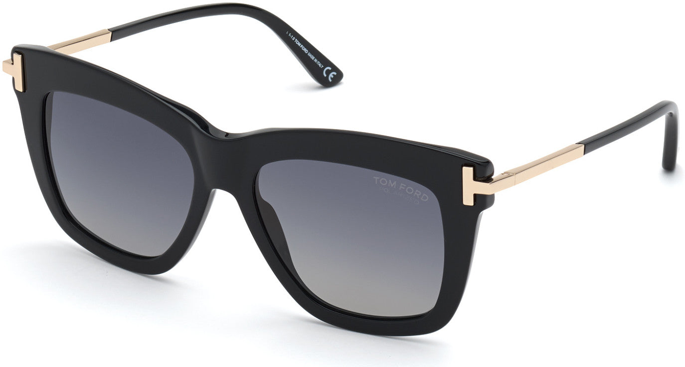 Tom Ford FT0822 Dasha Square Sunglasses 01D-01D - Shiny Black W. Rose Gold Temples / Polarized Gradient Smoke Lenses