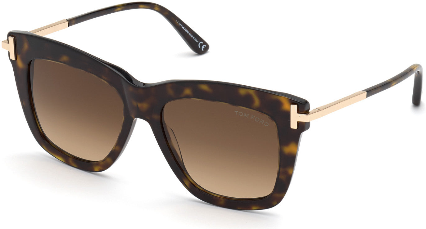 Tom Ford FT0822 Dasha Square Sunglasses 52F-52F - Shiny Dark Havana W. Rose Gold Temples / Gradient Brown Lenses