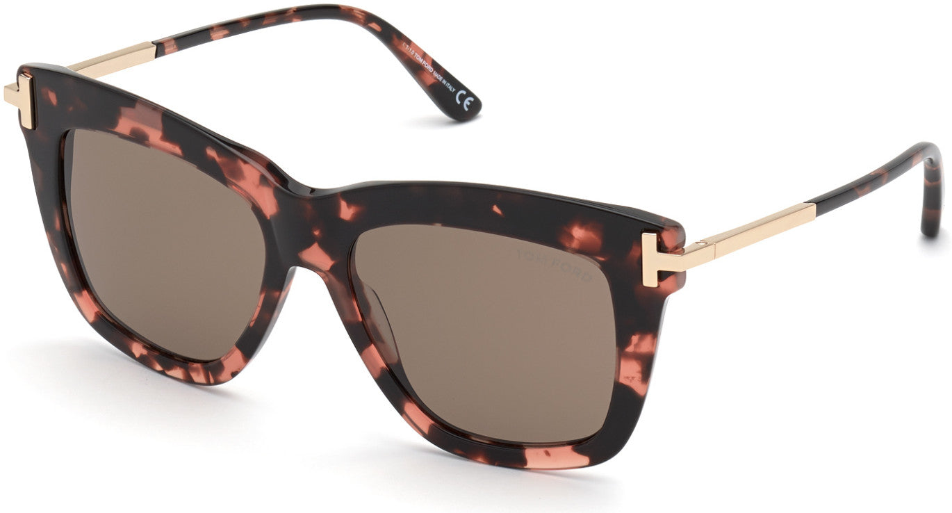 Tom Ford FT0822 Dasha Square Sunglasses 56E-56E - Shiny Pink Havana W. Rose Gold Temples / Roviex Lenses