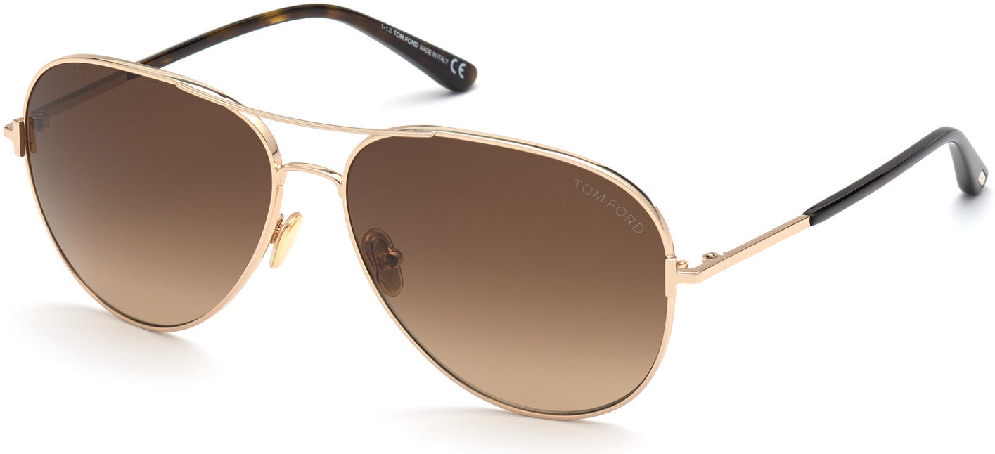 Tom Ford FT0823 Clark Pilot Sunglasses 28F-28F - Shiny Rose Gold, Classic Dark Havana / Gradient Brown Lenses