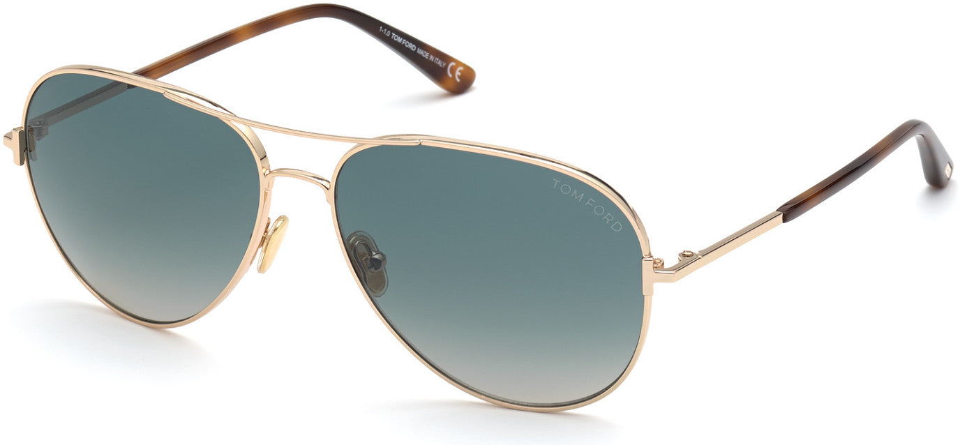 Tom Ford FT0823 Clark Pilot Sunglasses 28P-28P - Shiny Rose Gold, Classical Havana / Gradient Turquoise To Sand Lenses