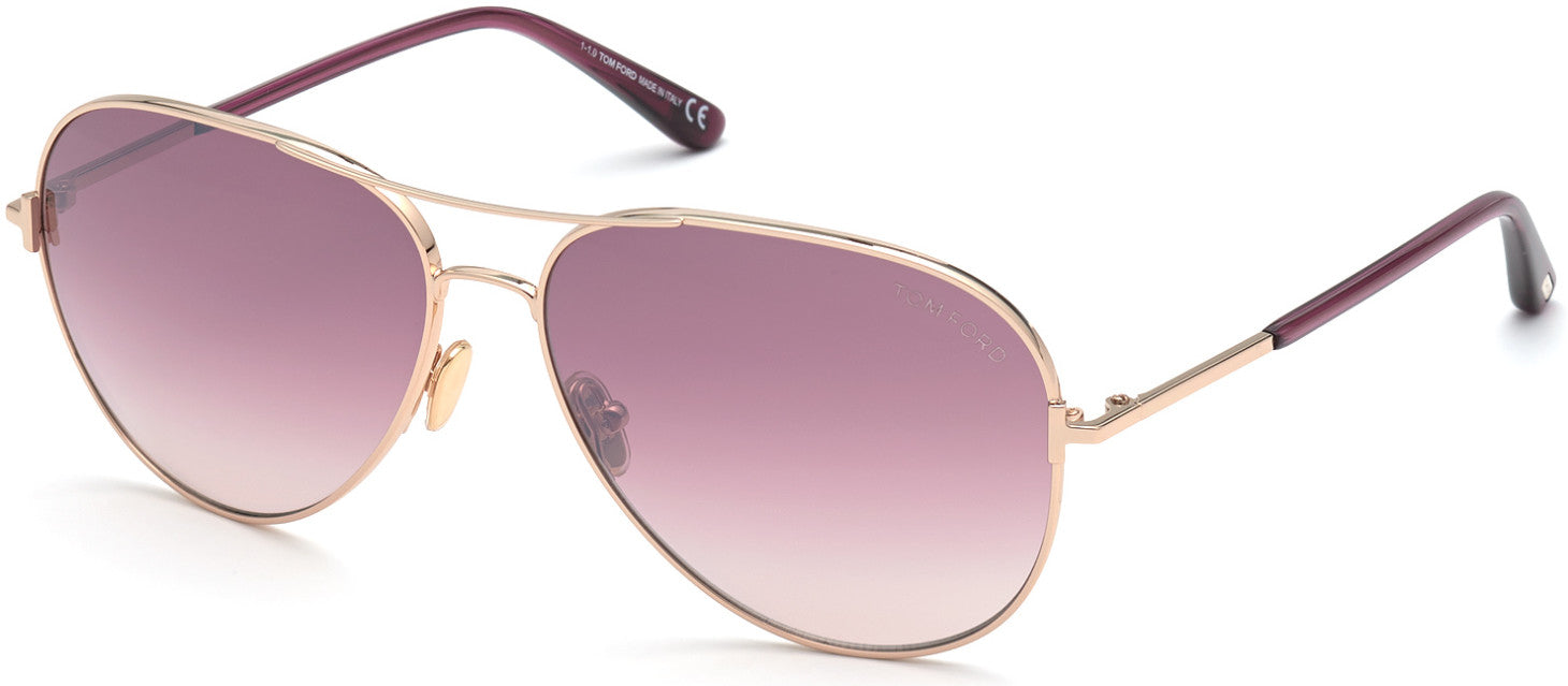 Tom Ford FT0823 Clark Pilot Sunglasses 28U-28U - Shiny Rose Gold, Trans. Pink / Gradient Bordeaux Mirror Lenses