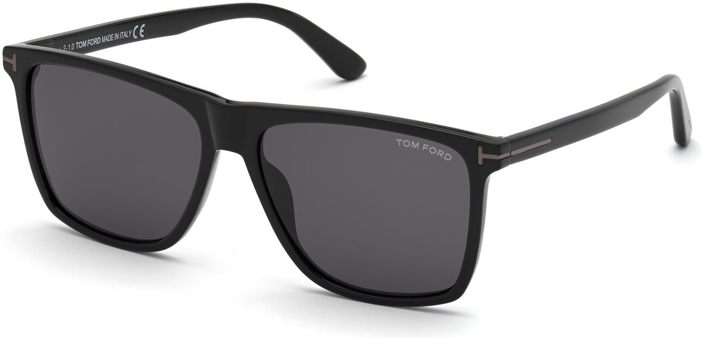 Tom Ford FT0832-N Fletcher Square Sunglasses 01A-01A - Shiny Black / Smoke Lenses
