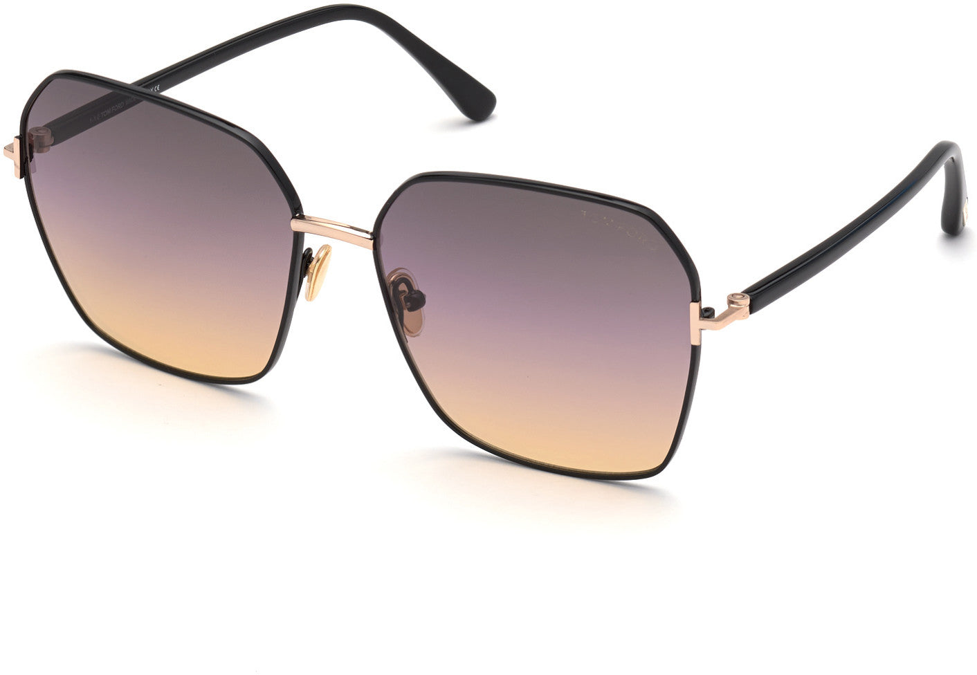 Tom Ford FT0839 Claudia-02 Geometric Sunglasses 01B-01B - Rose Gold, Black / Graident Smoke To Liliac To Sand Lenses