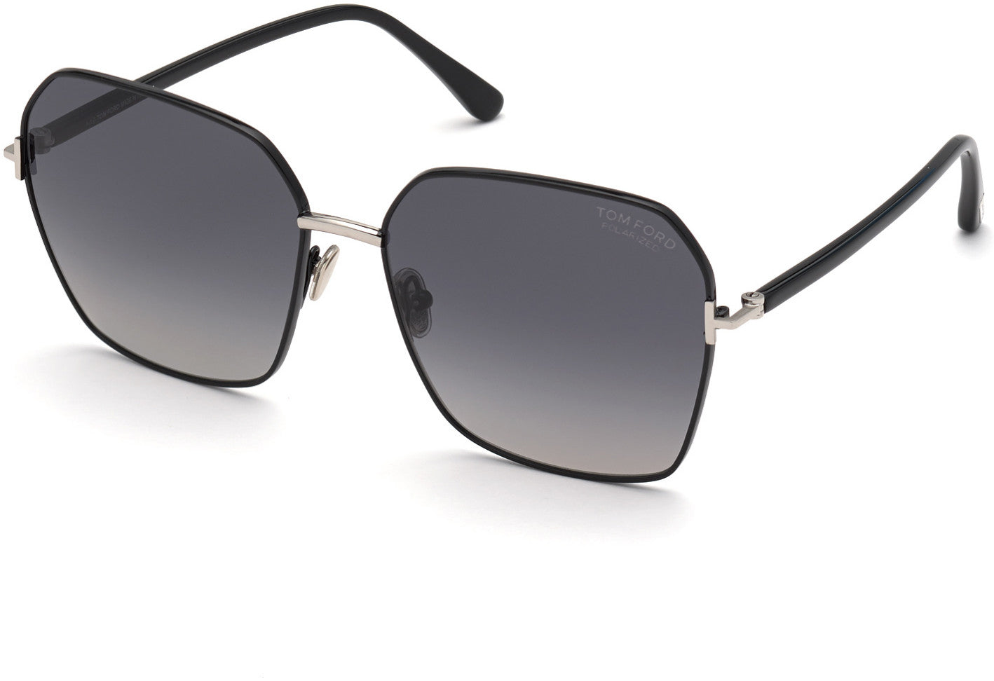 Tom Ford FT0839 Claudia-02 Geometric Sunglasses 01D-01D - Shiny Palladium, Black / Polarized Gradient Smoke Lenses