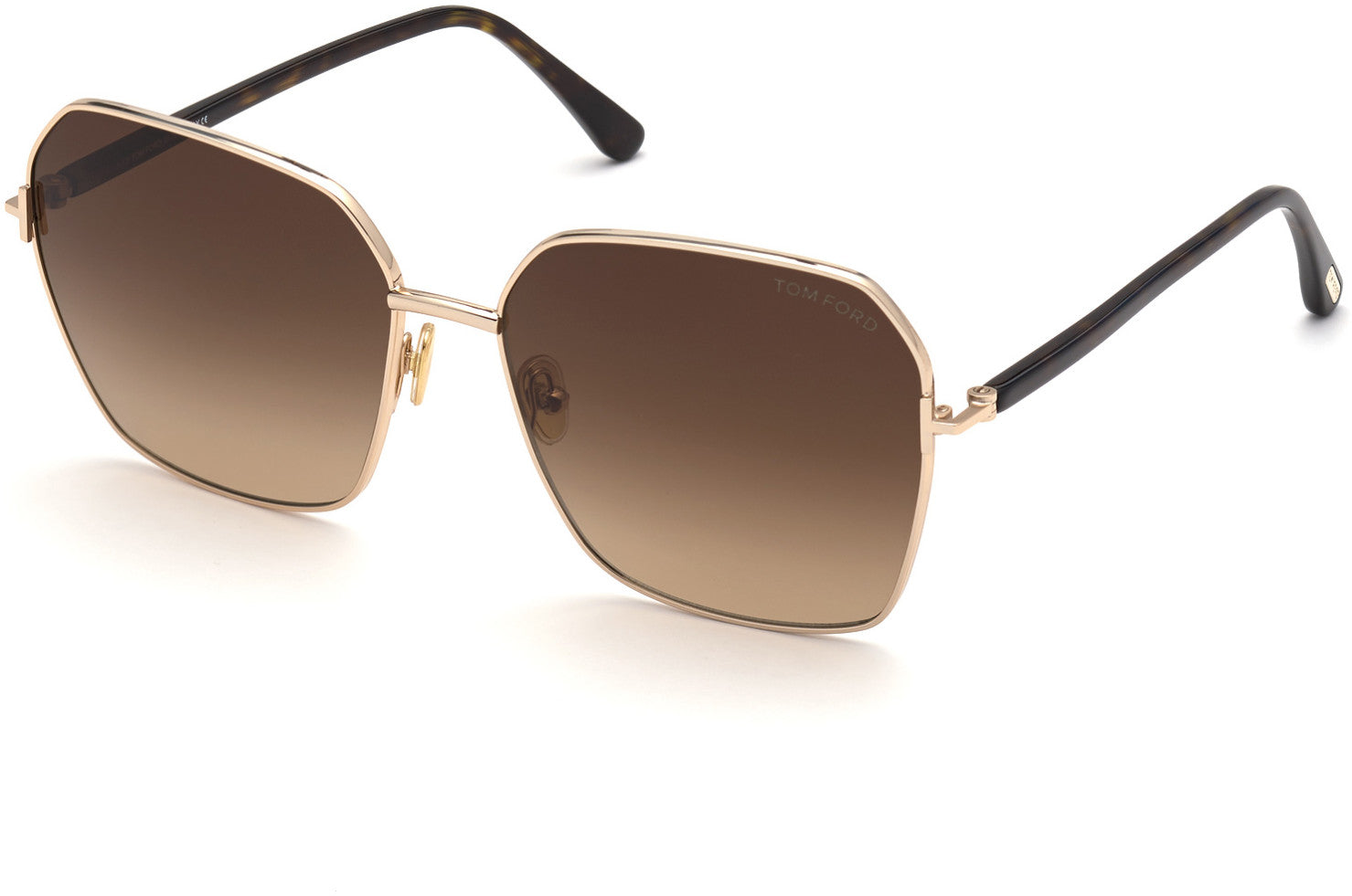 Tom Ford FT0839 Claudia-02 Geometric Sunglasses 52F-52F - Shiny Rose Gold, Shiny Classic Dark Havana / Gradient Brown Lenses