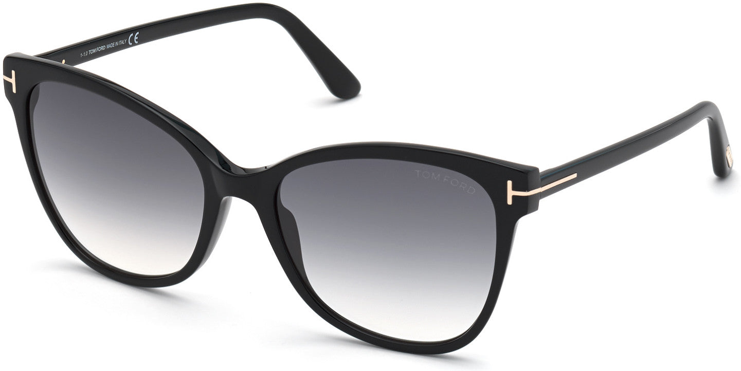 Tom Ford FT0844-F Ani Cat Sunglasses 01B-01B - Shiny Black / Gradient Smoke Lenses