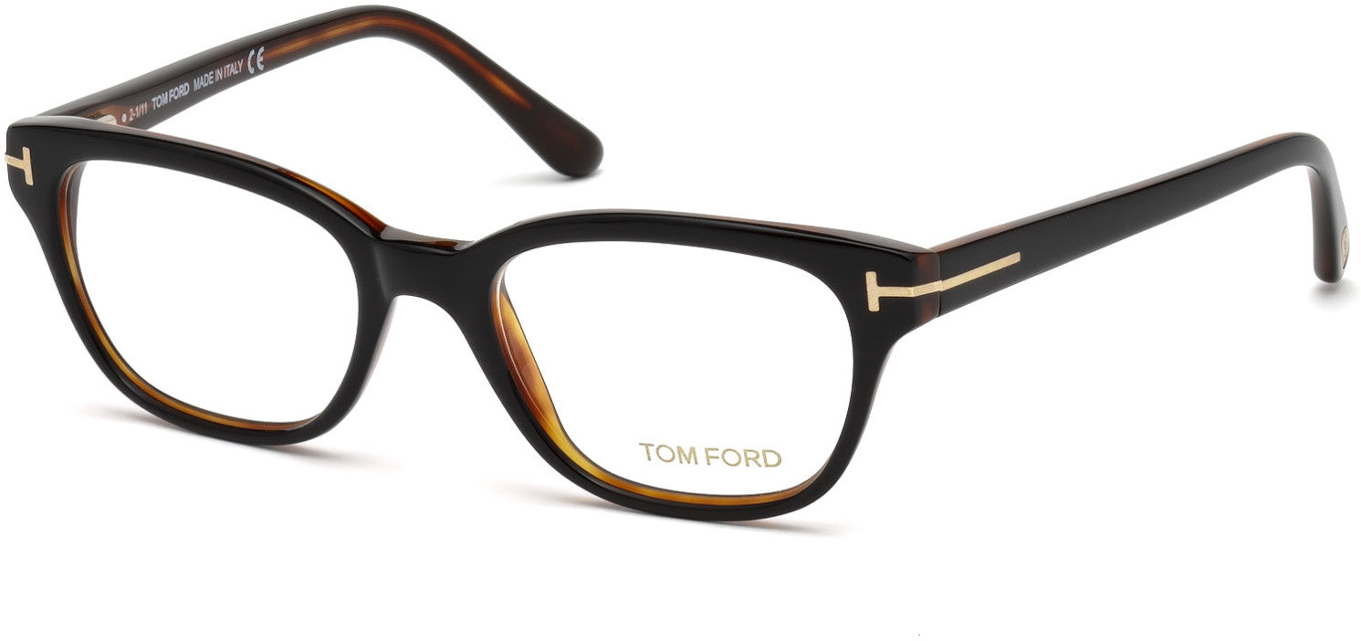 Tom Ford FT5207 Geometric Eyeglasses 005-005 - Shiny Black Havana