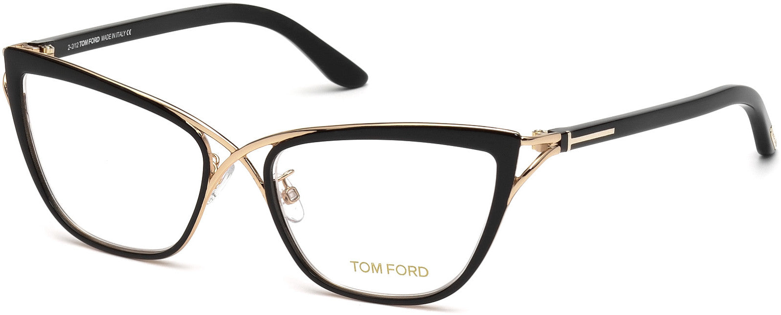 Tom Ford FT5272 Cat Eyeglasses 005-005 - Black Eye Rims & Temples, Gold Metal Details