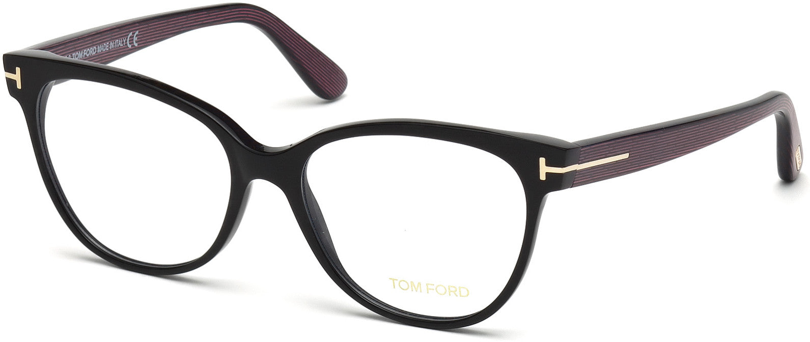 Tom Ford FT5291 Cat Eyeglasses 005-005 - Shiny Black, Iridescent Chalkstripe Blue-Violet