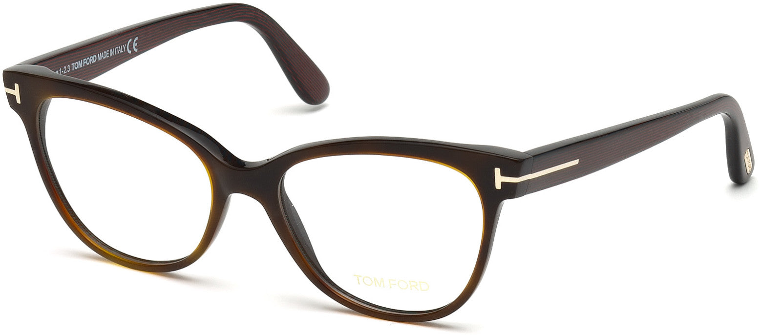 Tom Ford FT5291 Cat Eyeglasses 052-052 - Shiny Havana, Iridescent Chalkstripe Emerald