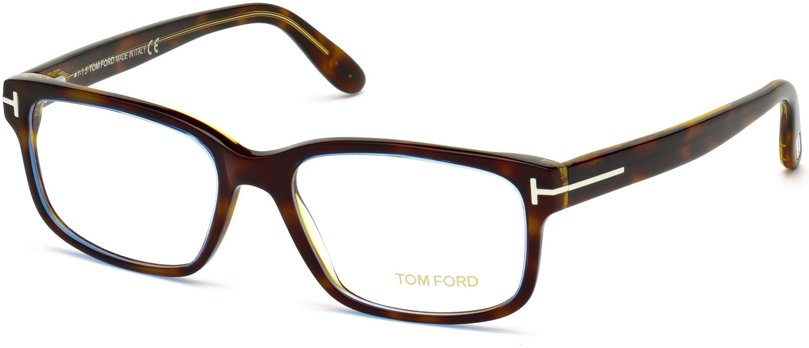 Tom Ford FT5313 Geometric Eyeglasses 055-055 - Shiny Classic Havana W. Blue Inner Rims