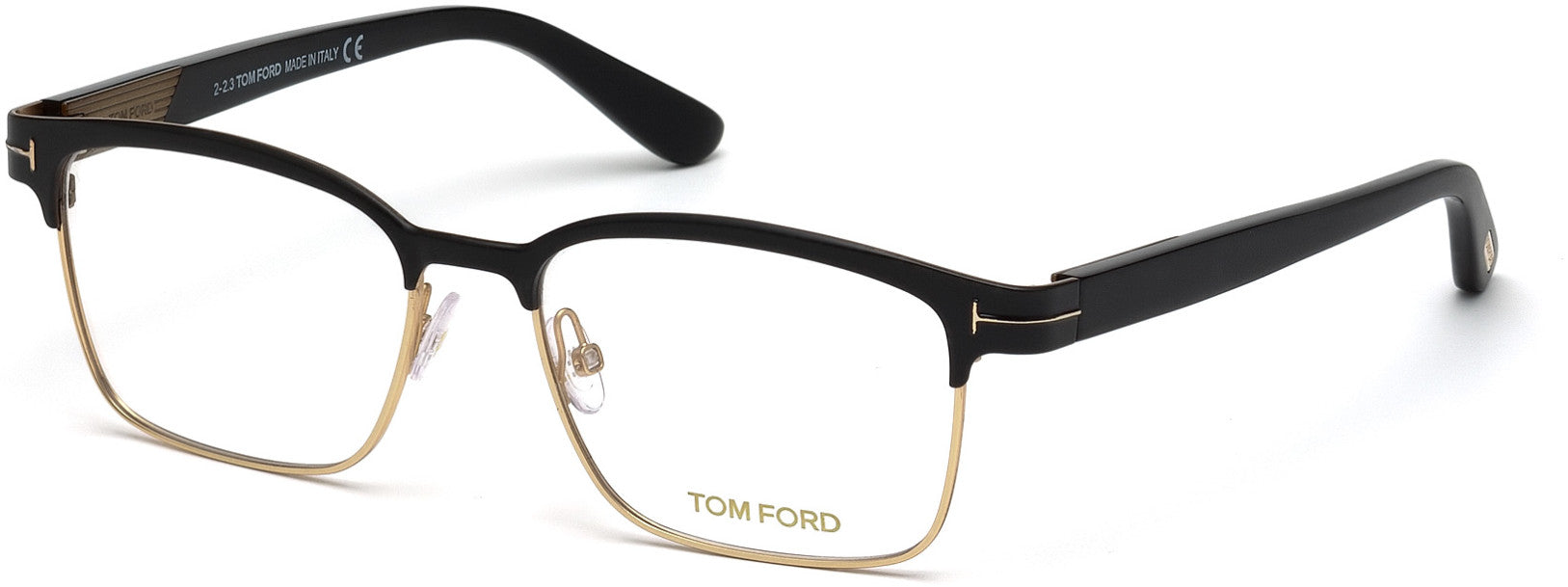Tom Ford FT5323 Geometric Eyeglasses 002-002 - Matte Black, Shiny Rose Gold