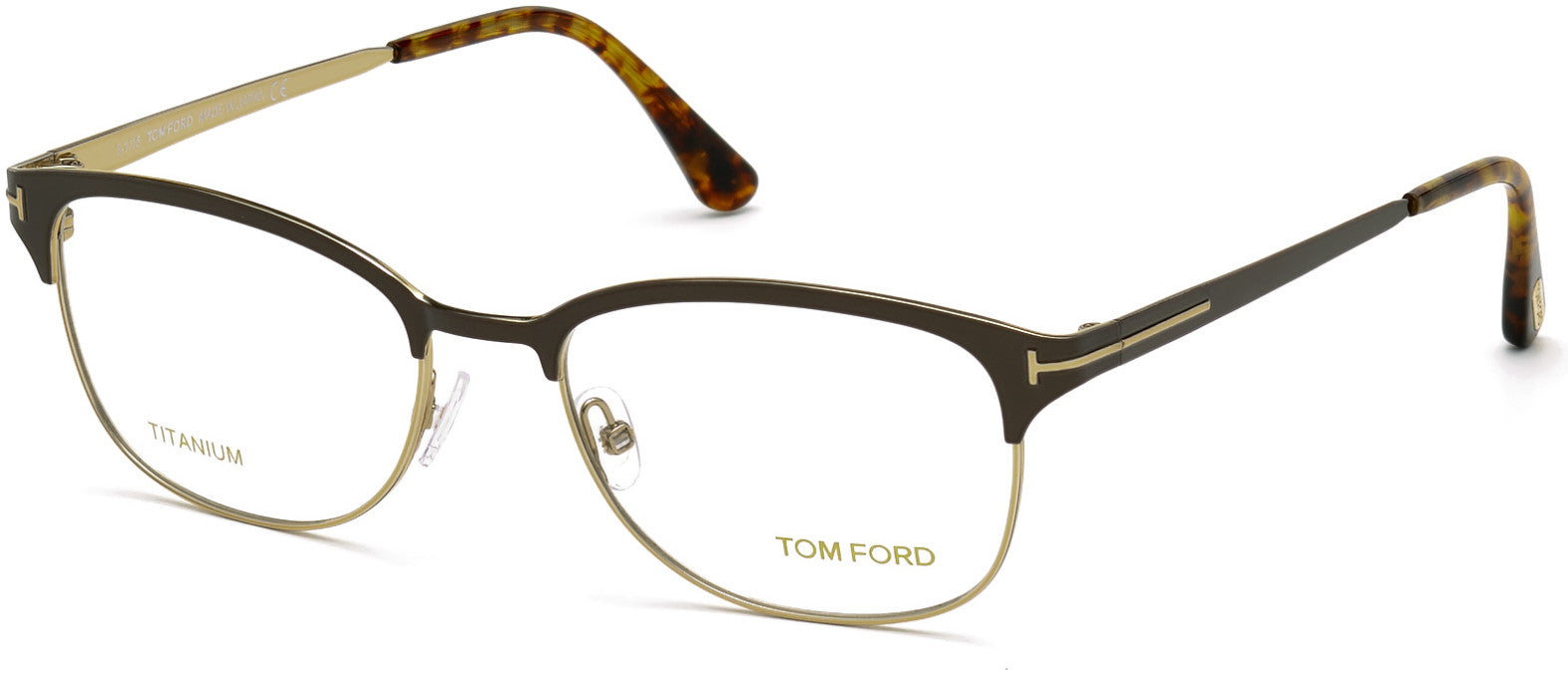 Tom Ford FT5381 Geometric Eyeglasses 050-050 - Brushed Dark Brown, Vintage Havana, Rose Gold