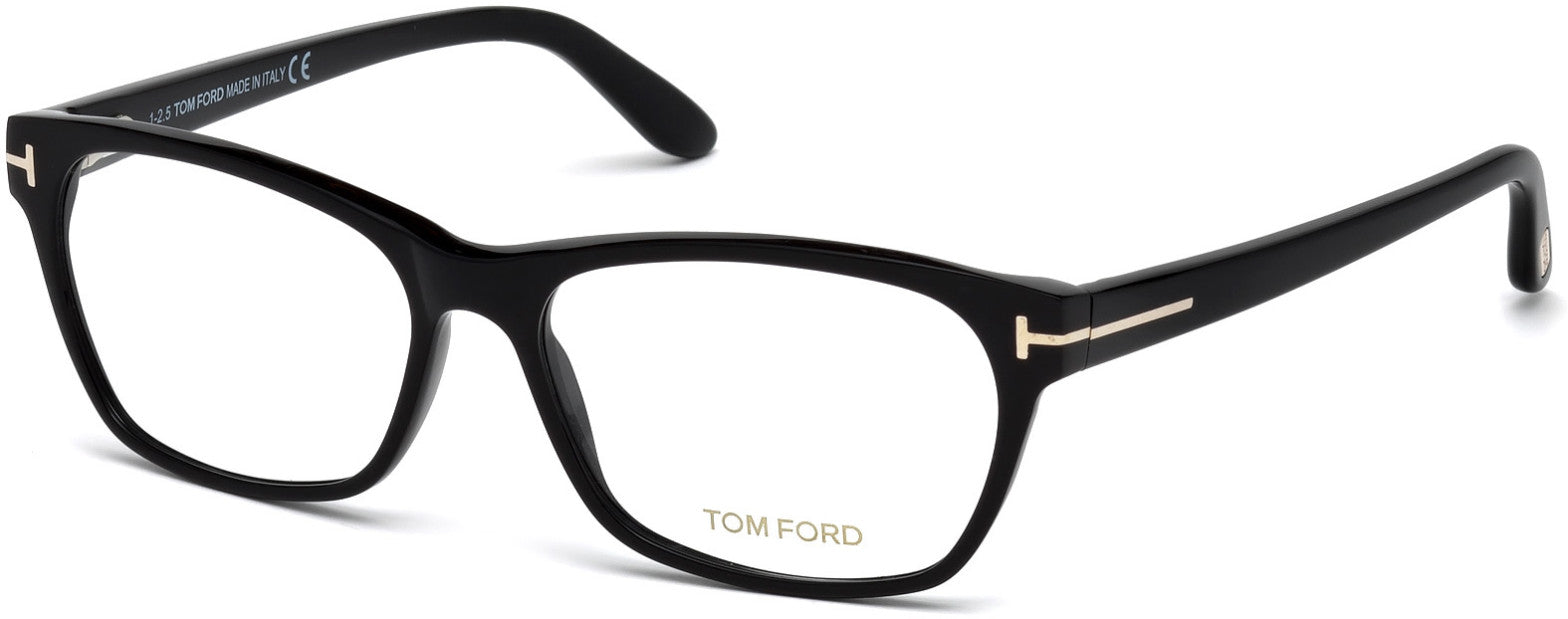 Tom Ford FT5405 Geometric Eyeglasses 001-001 - Shiny Black, Shiny Rose Gold "t" Logo