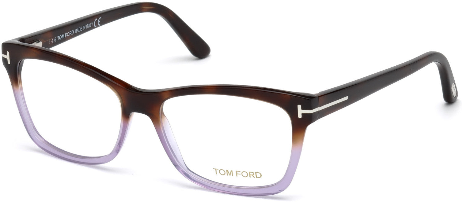 Tom Ford FT5424 Geometric Eyeglasses 56A-56A - Gradient Havana-To-Peach, Blonde Havana, Shiny Rose Gold  "t" Logo