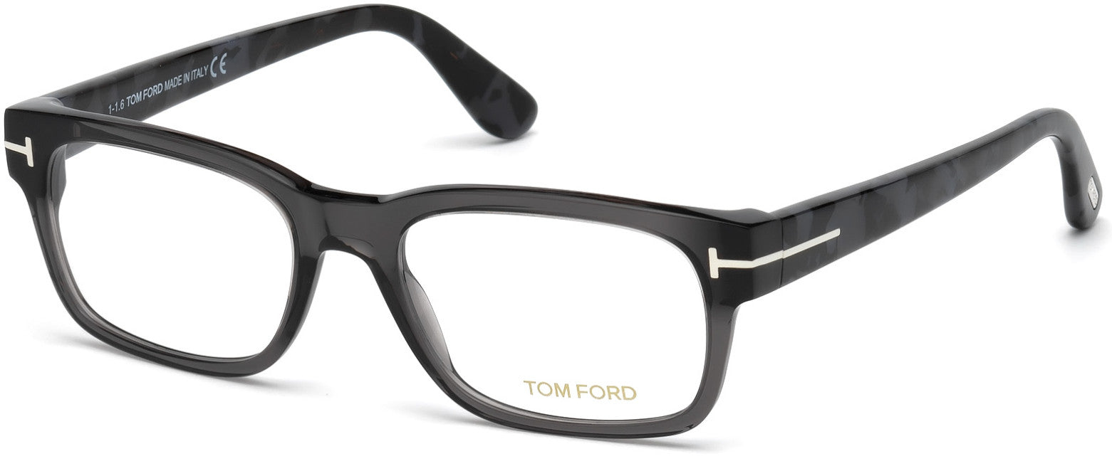 Tom Ford FT5432 Geometric Eyeglasses 020-020 - Shiny Transparent Grey, Grey Havana