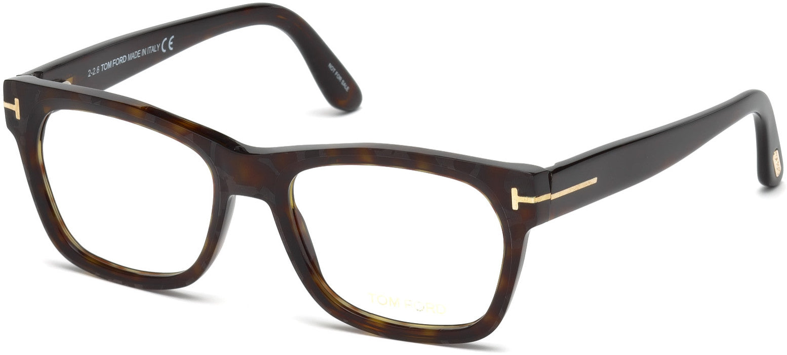 Tom Ford FT5468 Geometric Eyeglasses 052-052 - Shiny Dark Havana, Shiny Rose Gold "t" Logo