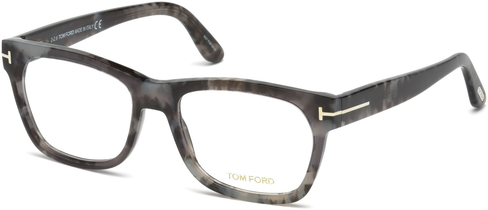 Tom Ford FT5468 Geometric Eyeglasses 056-056 - Shiny Grey Havana, Shiny Palladium "t" Logo