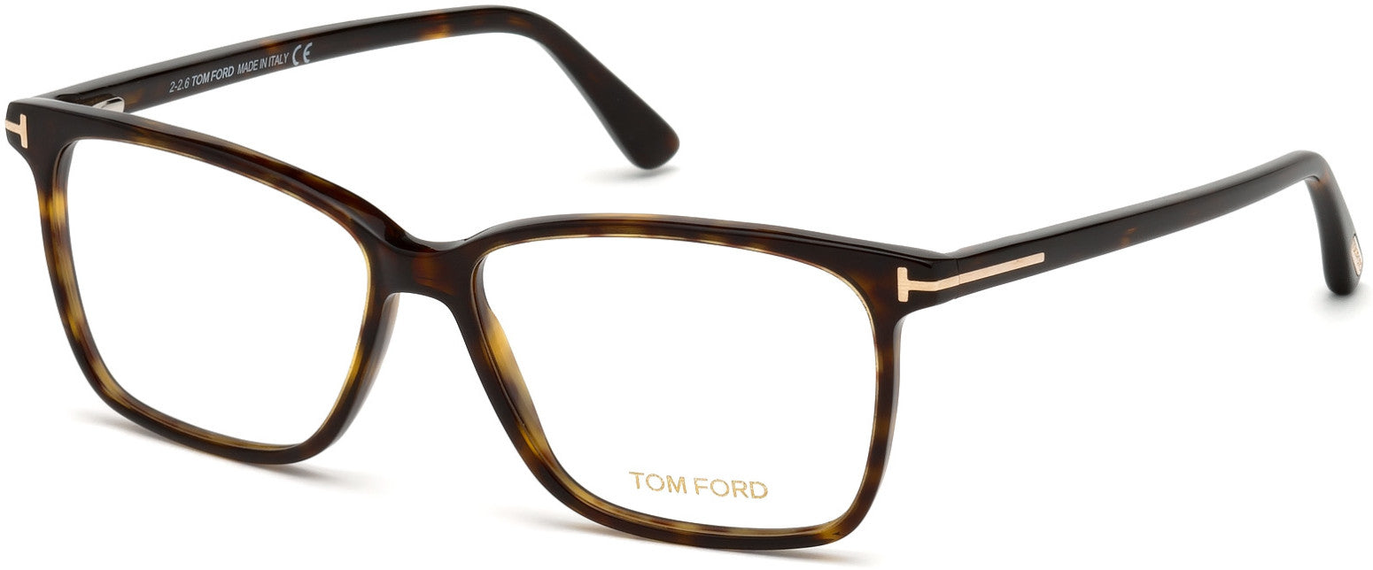 Tom Ford FT5478-B Geometric Eyeglasses 052-052 - Shiny Classic Dark Havana/ Blue Block Lenses