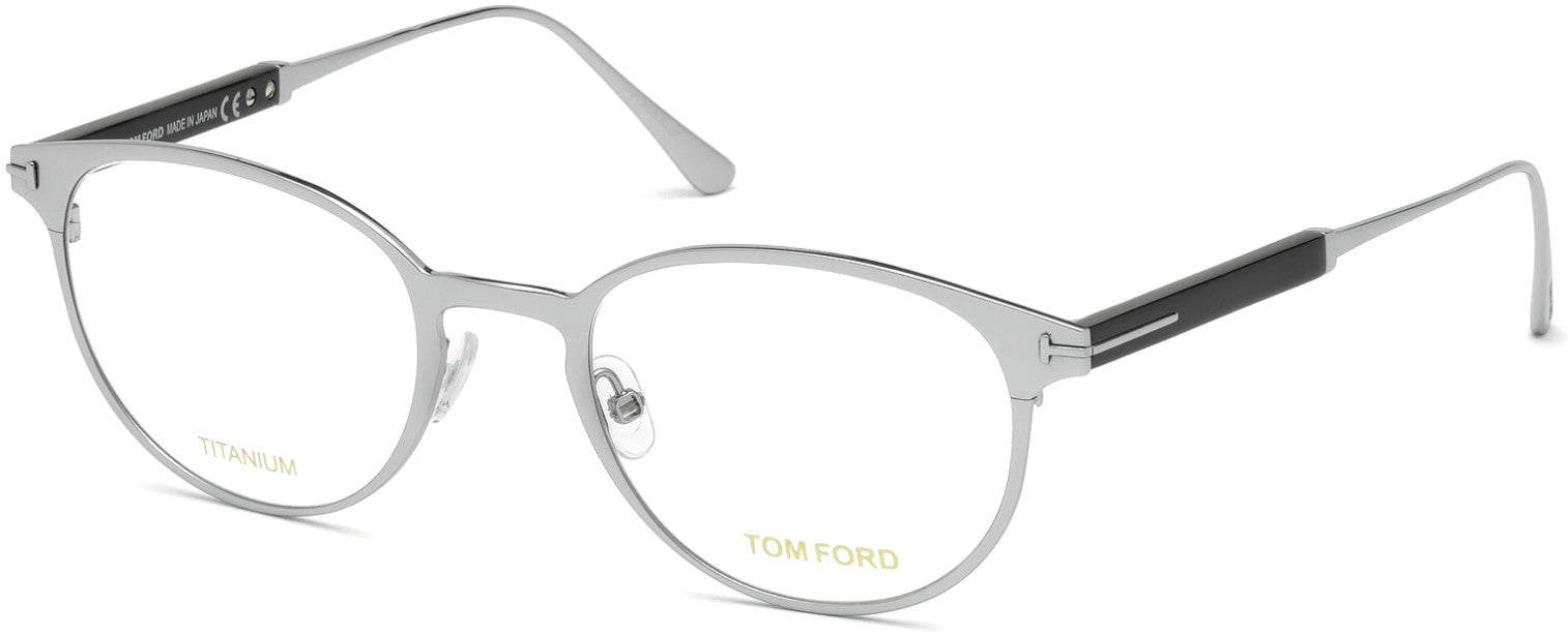 Tom Ford FT5482 Round Eyeglasses 018-018 - Shiny Rhodium, Shiny Dark Grey Temple Detail