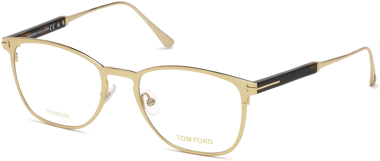 Tom Ford FT5483 Geometric Eyeglasses 028-028 - Shiny Rose Gold, Shiny Dark Havana Temple Detail